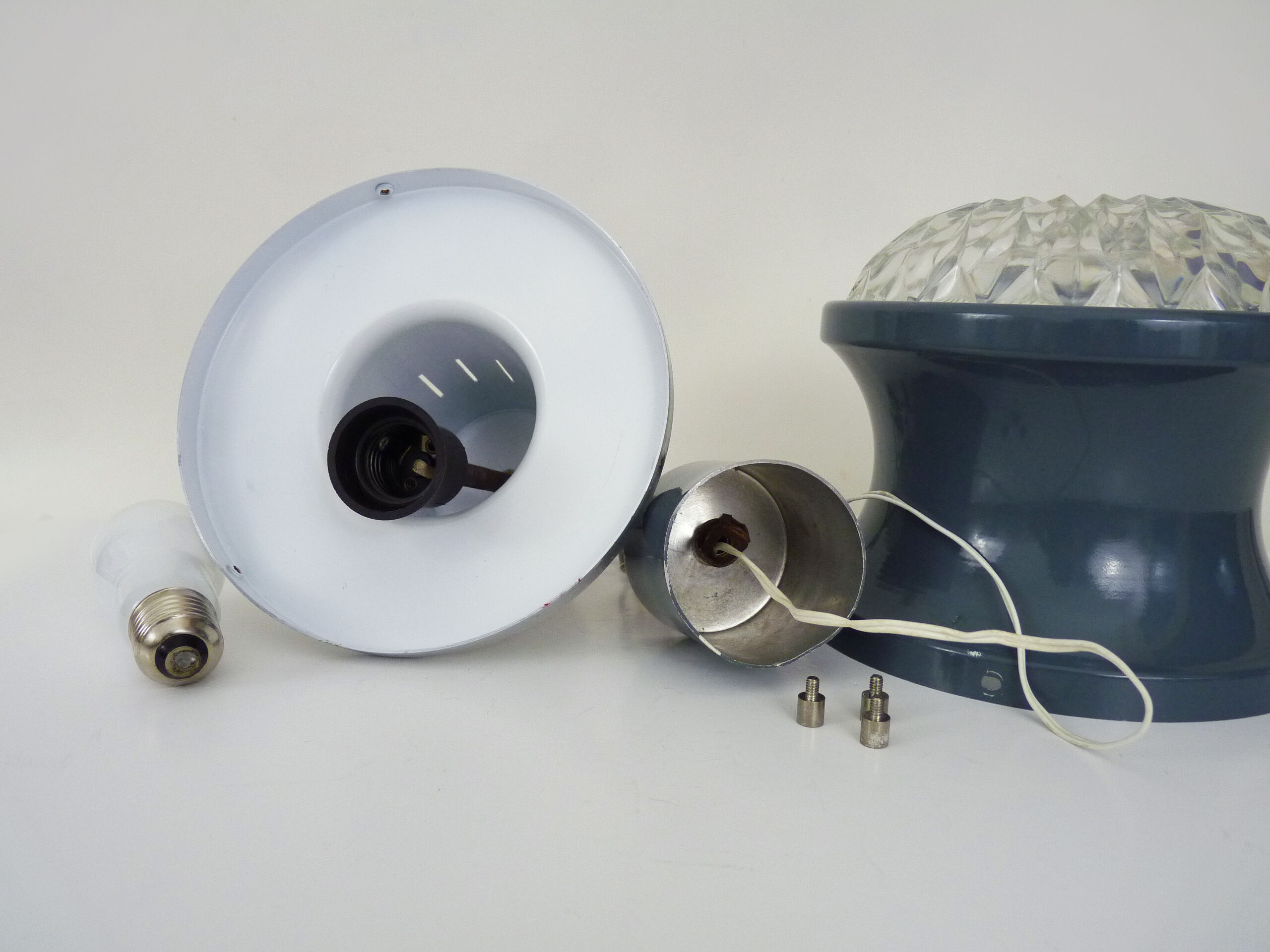 Vintage blue and gray pendant lamp in metal and plastic year 70