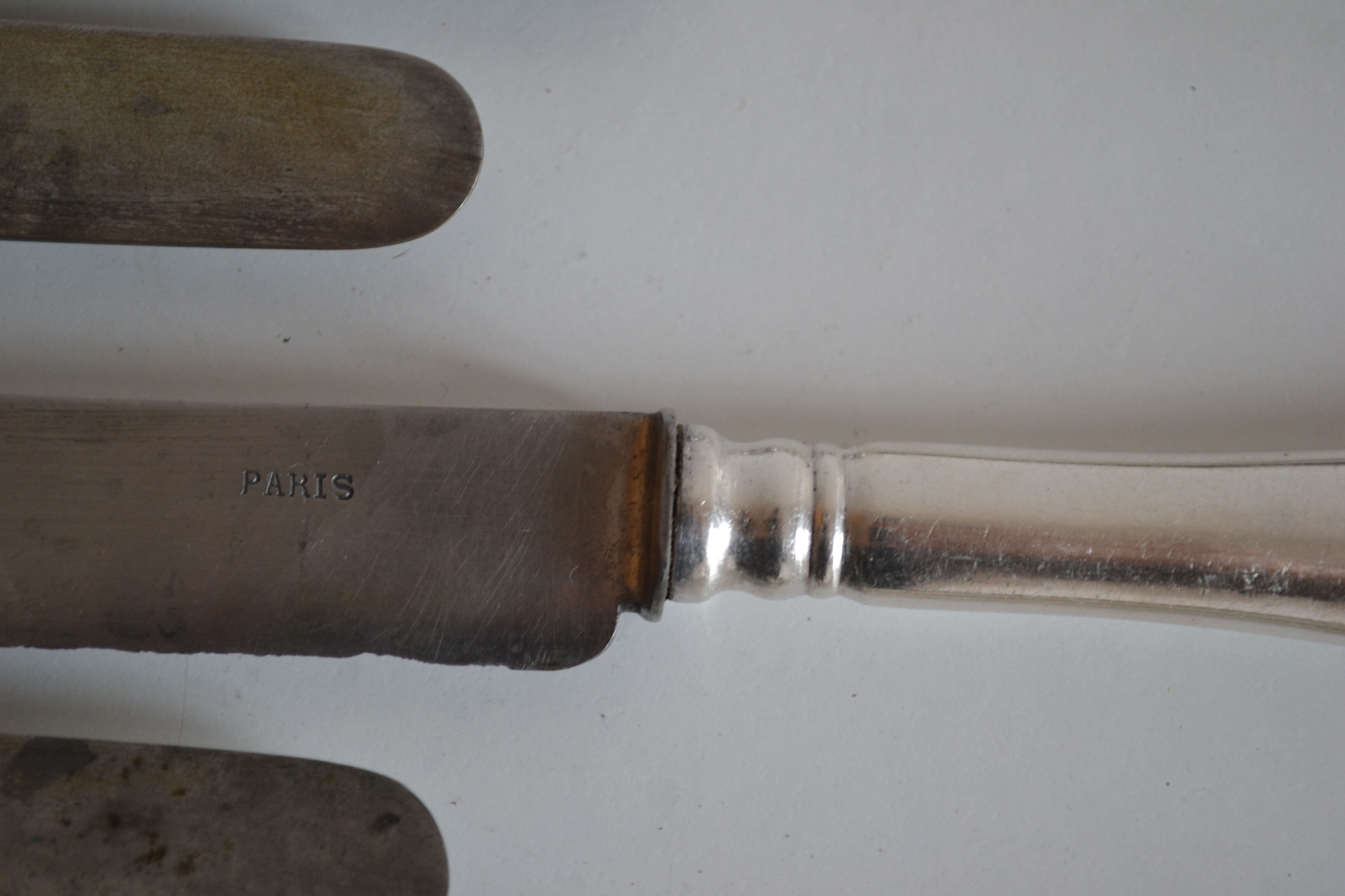 12 antique metal silver monogram table knives