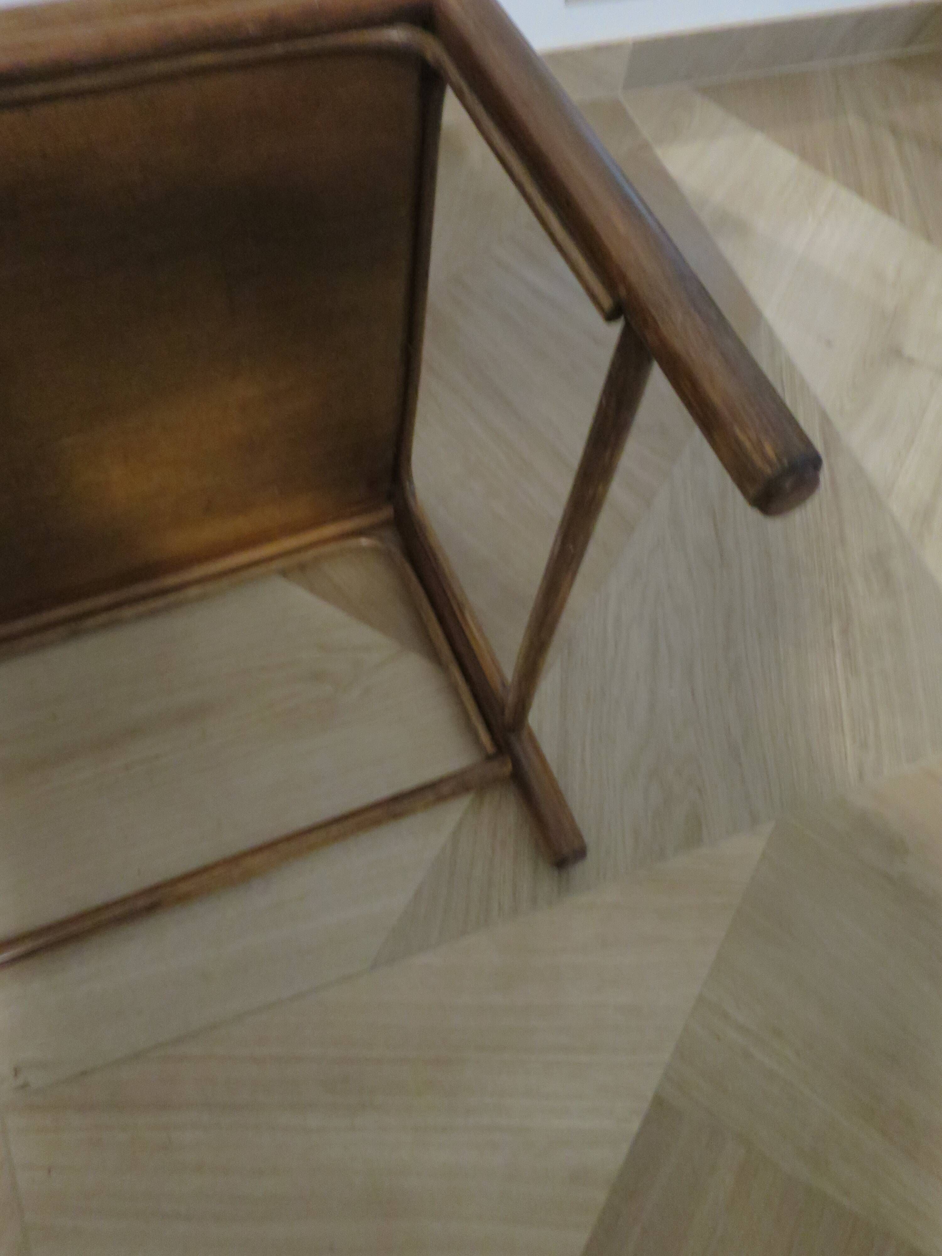 Vintage nesting coffee tables - wood and woven rattan - natural color - 60s