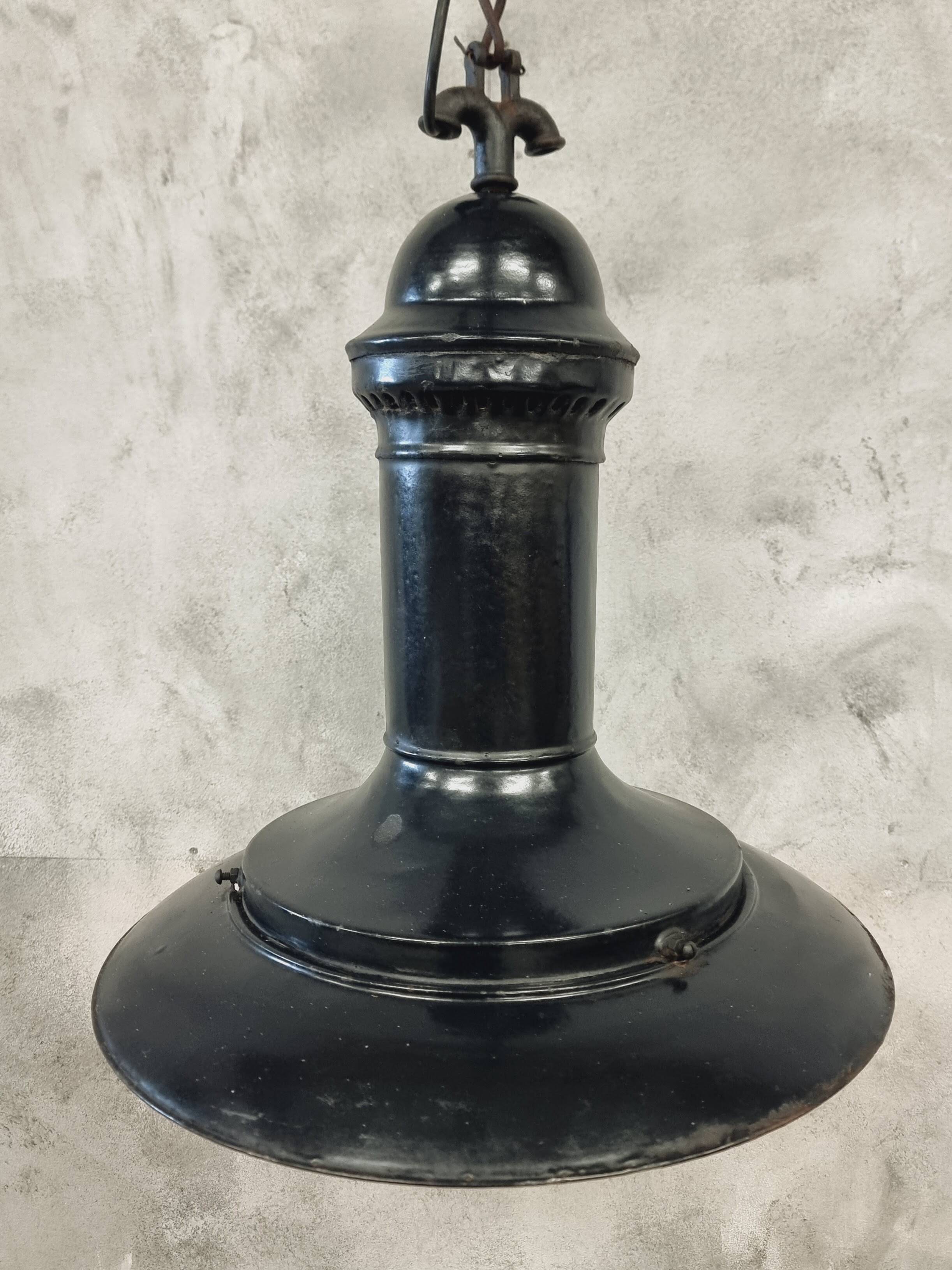 Philips antique black enamel pendant lamp diam 50 cm