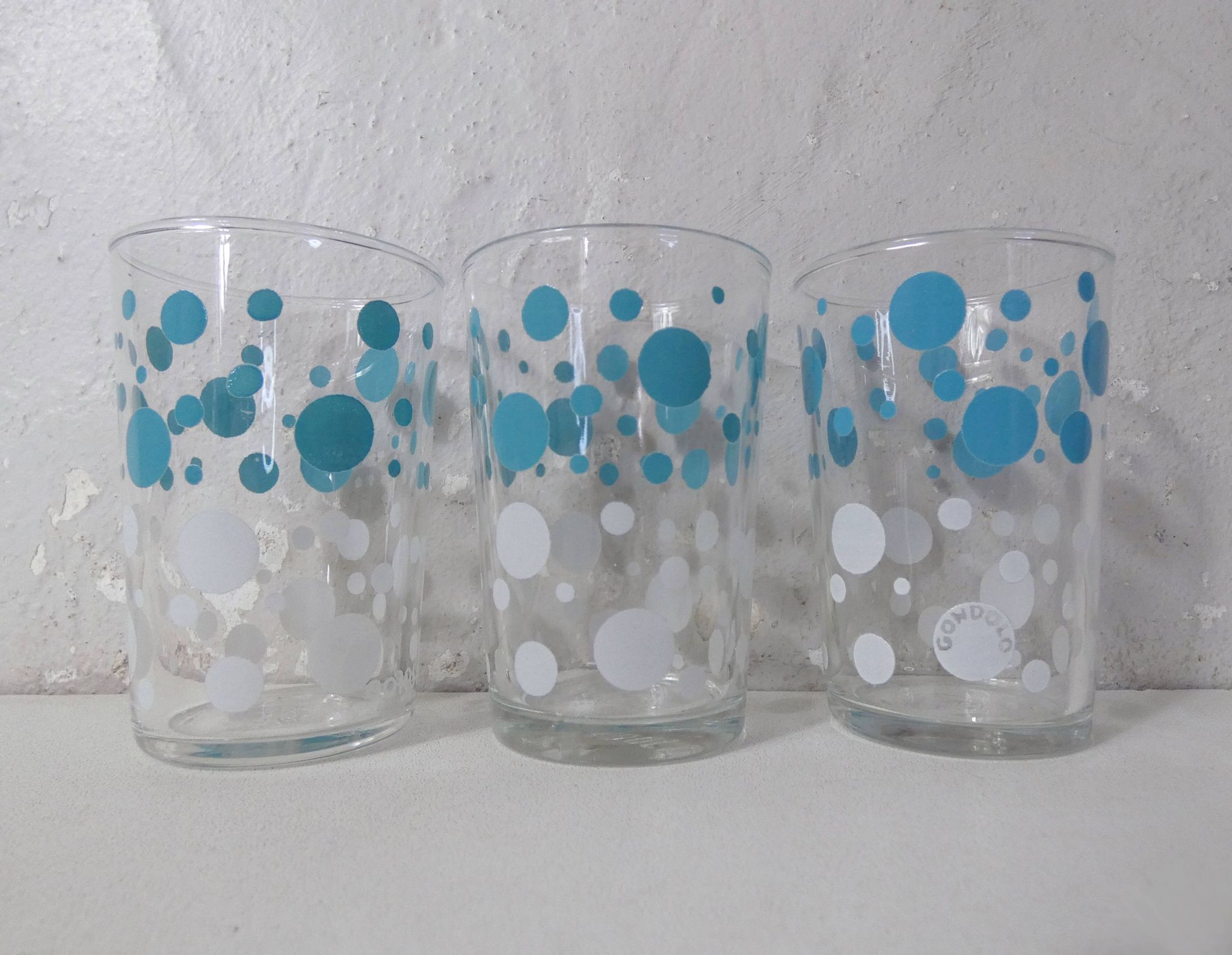 3 verres gondolo sérigraphie Vintage