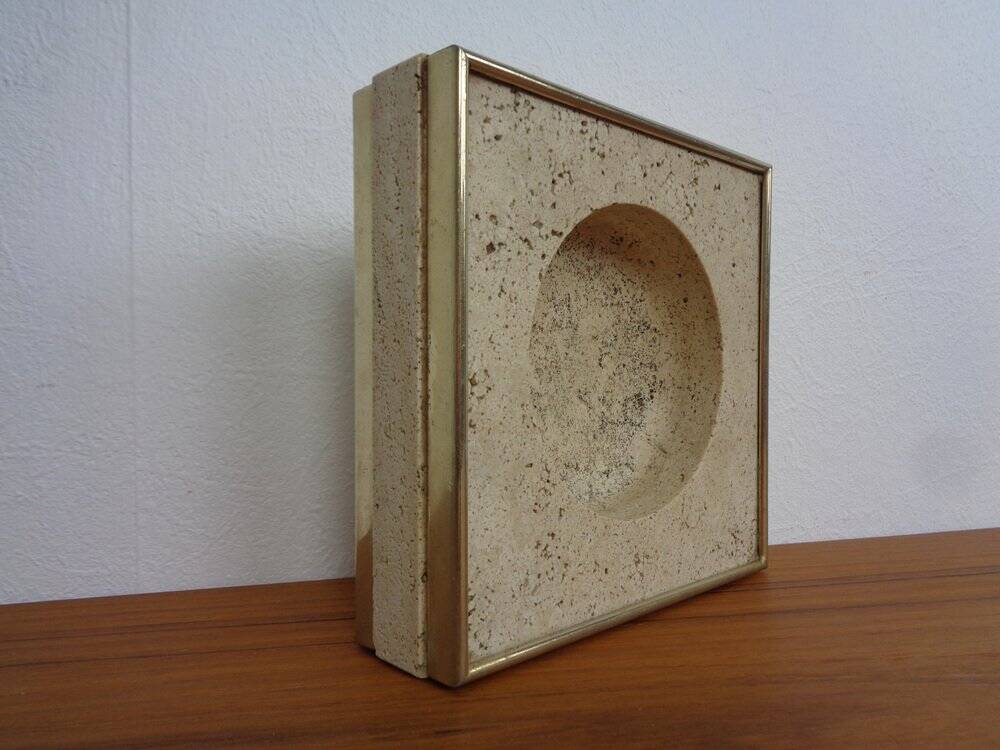 Travertine & Brass Ashtray by Fratelli Mannelli, Italy, 1970s