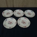 5 assiettes à dessert en faïence de Digoin Sarreguemines décor oiseaux et fleurs diam 18 cm