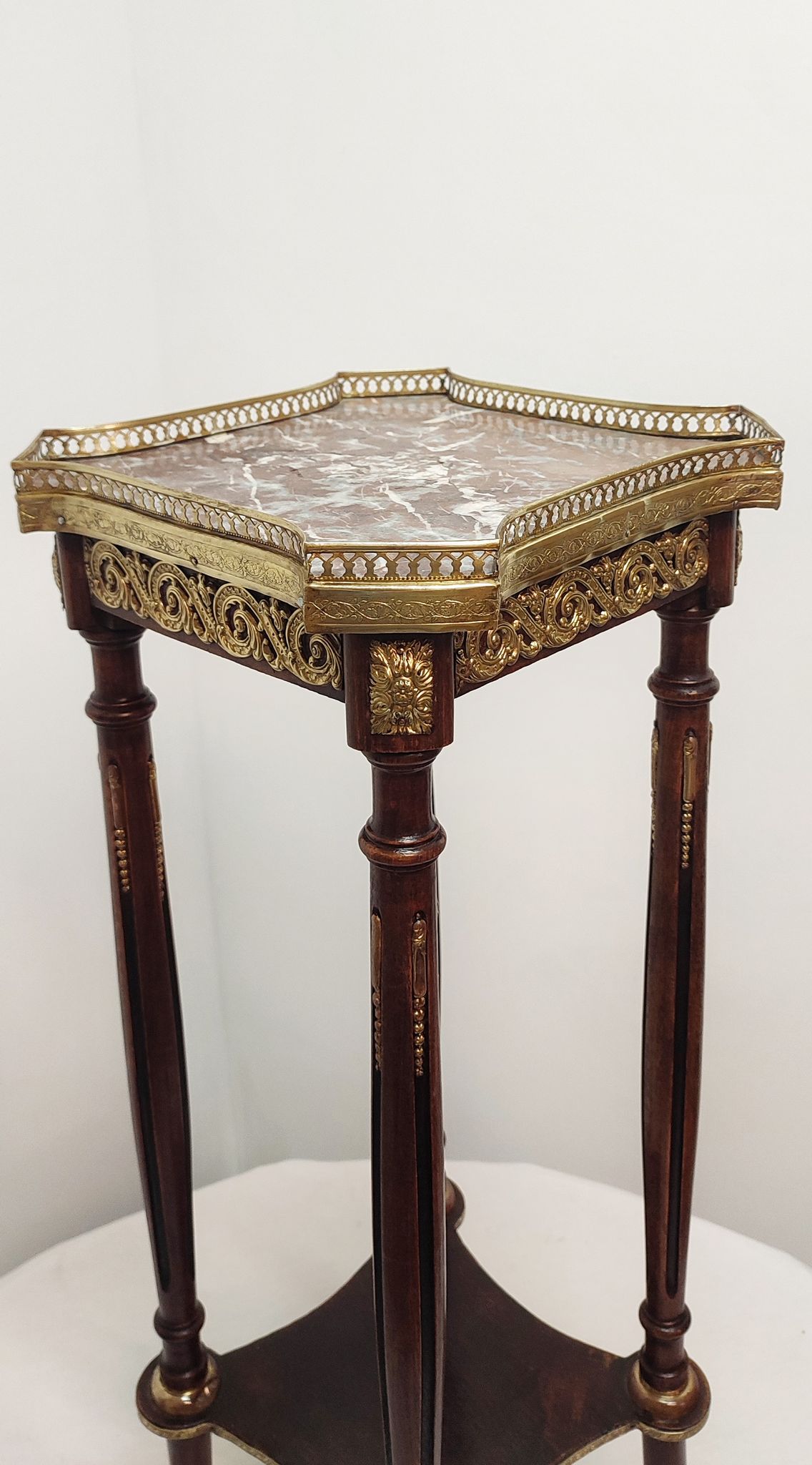 Auxiliary table made of wood, marble and brass, France 1950