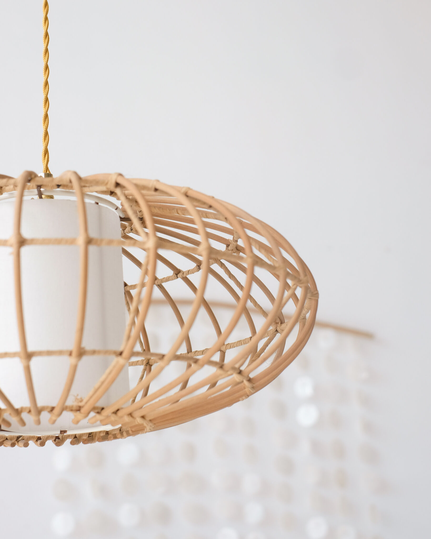 Vintage pendant lamp with oval rattan lampshade