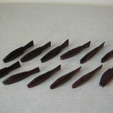Set of 12 cutlery wooden knife rests carved in the shape of fish tableware
