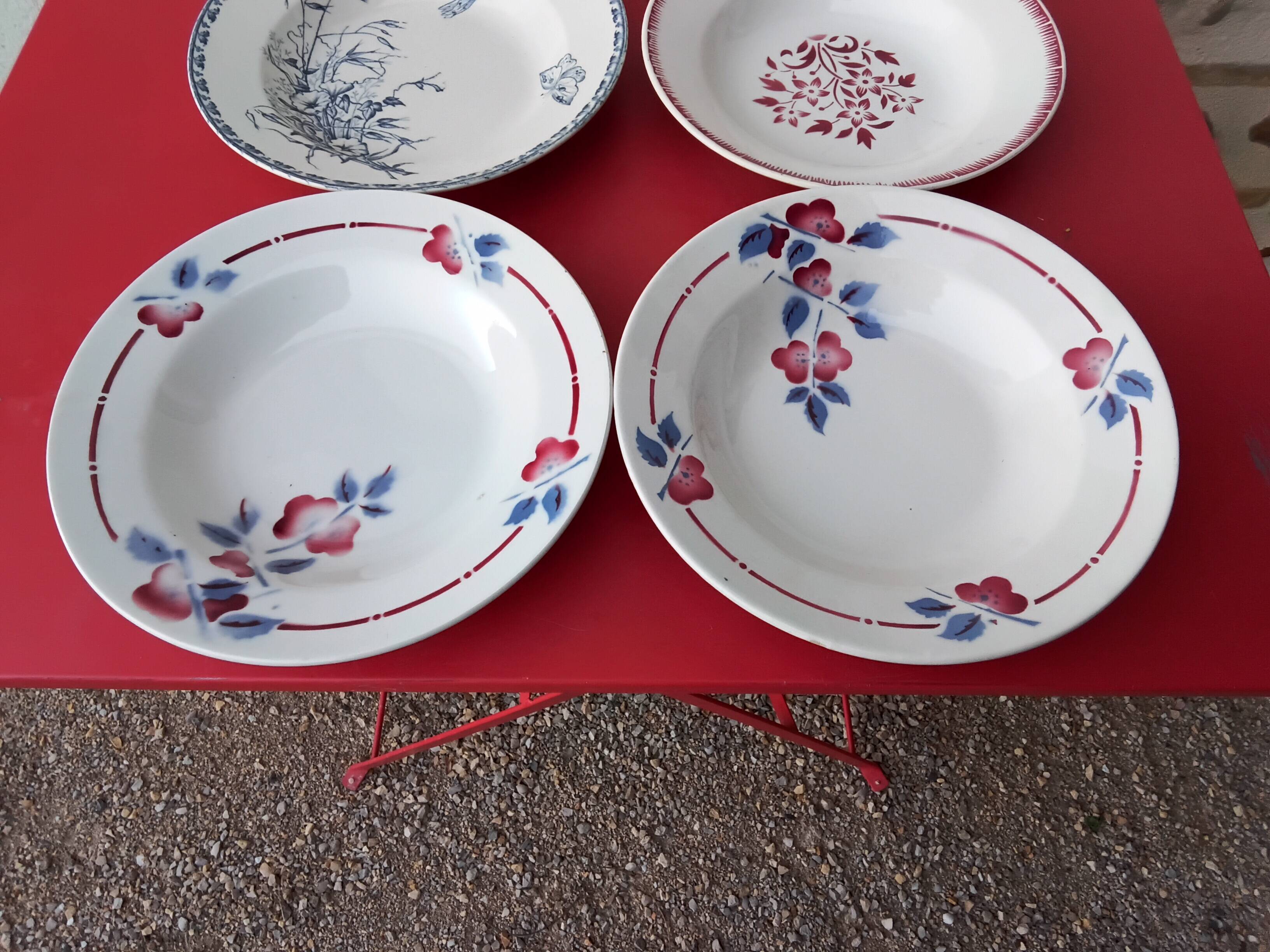 Set of six mismatched antique soup plates