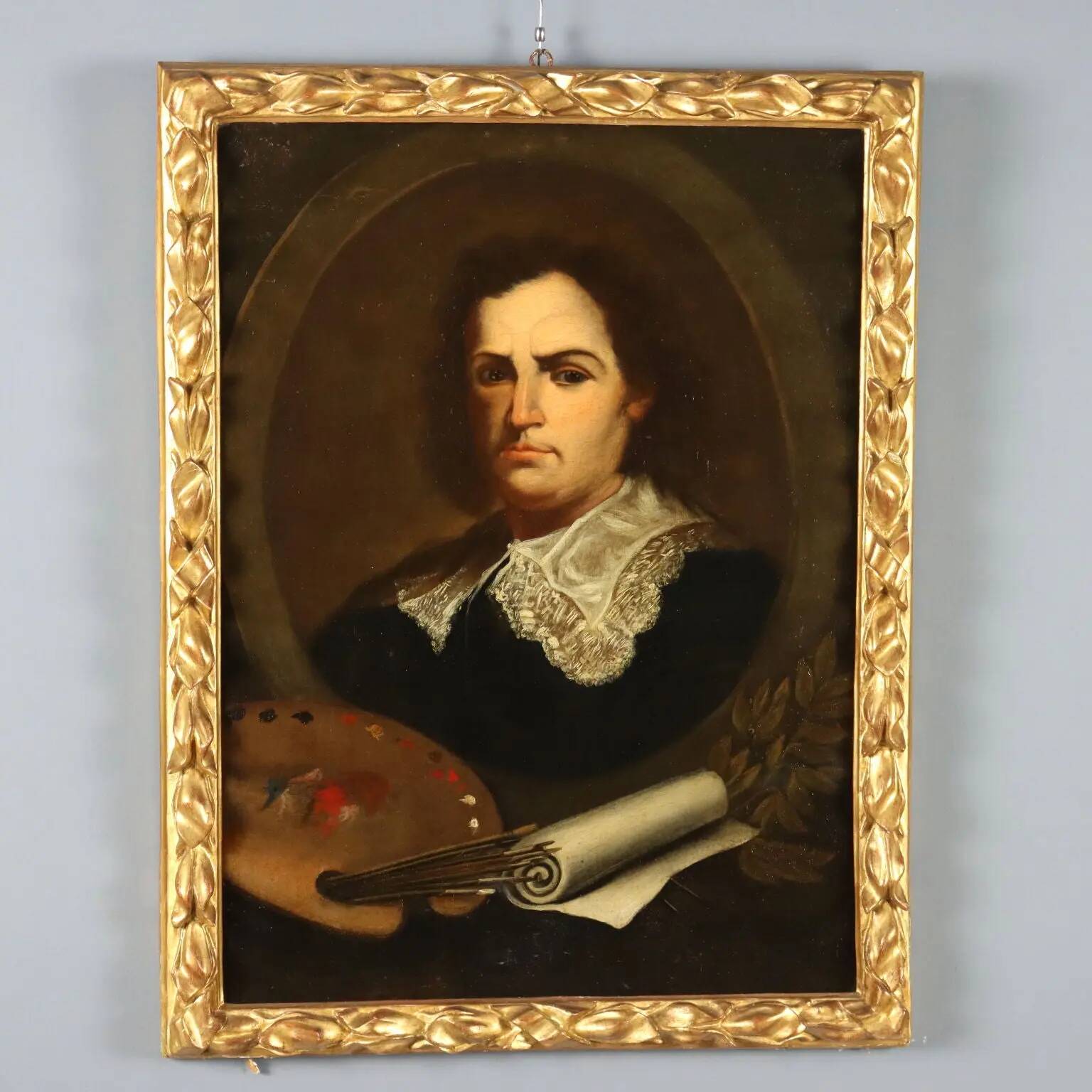 Peinture ancienne Portrait d’un peintre, huile sur toile, XVIIIe siècle