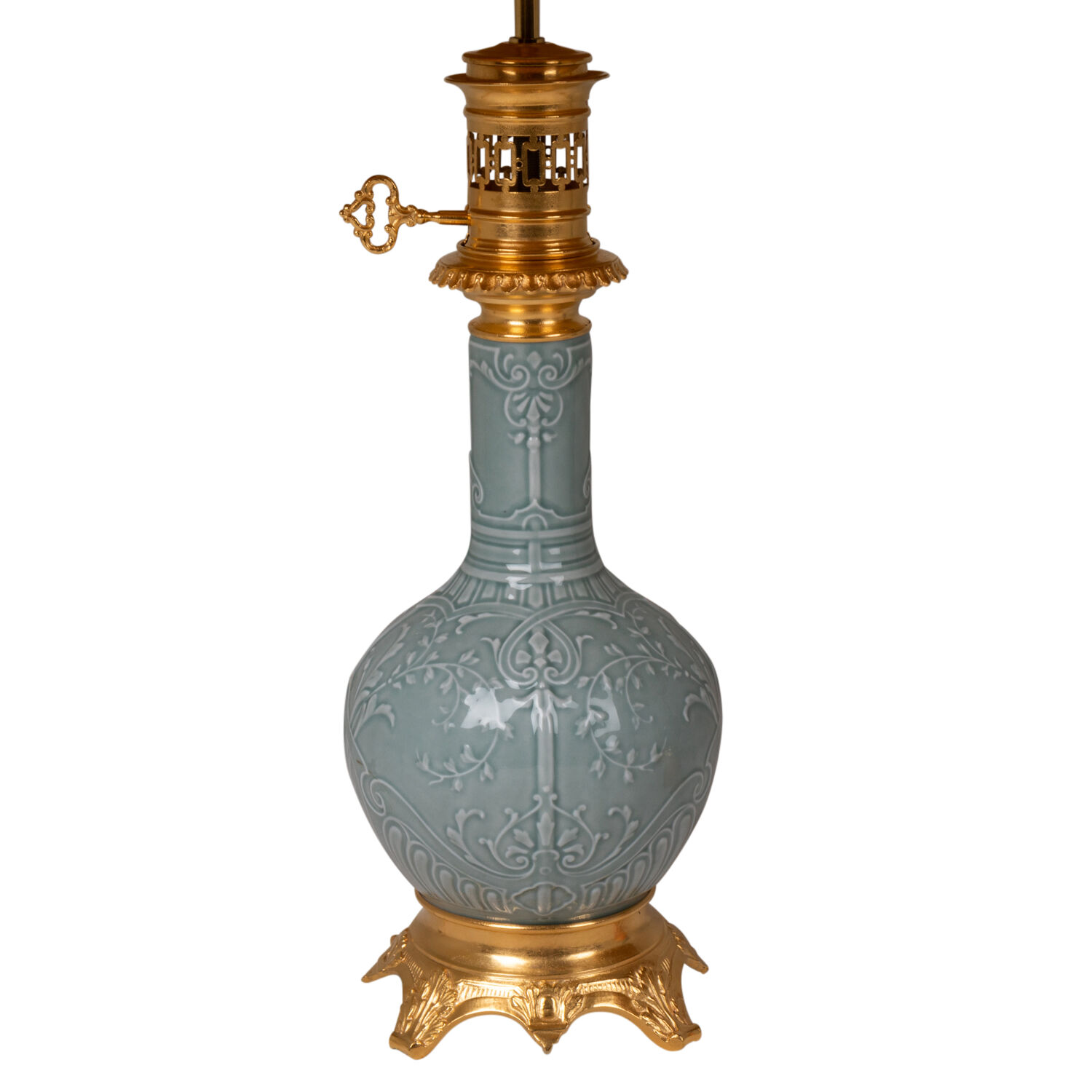 Pair of lamps in celadon porcelain and bronze, circa 1880