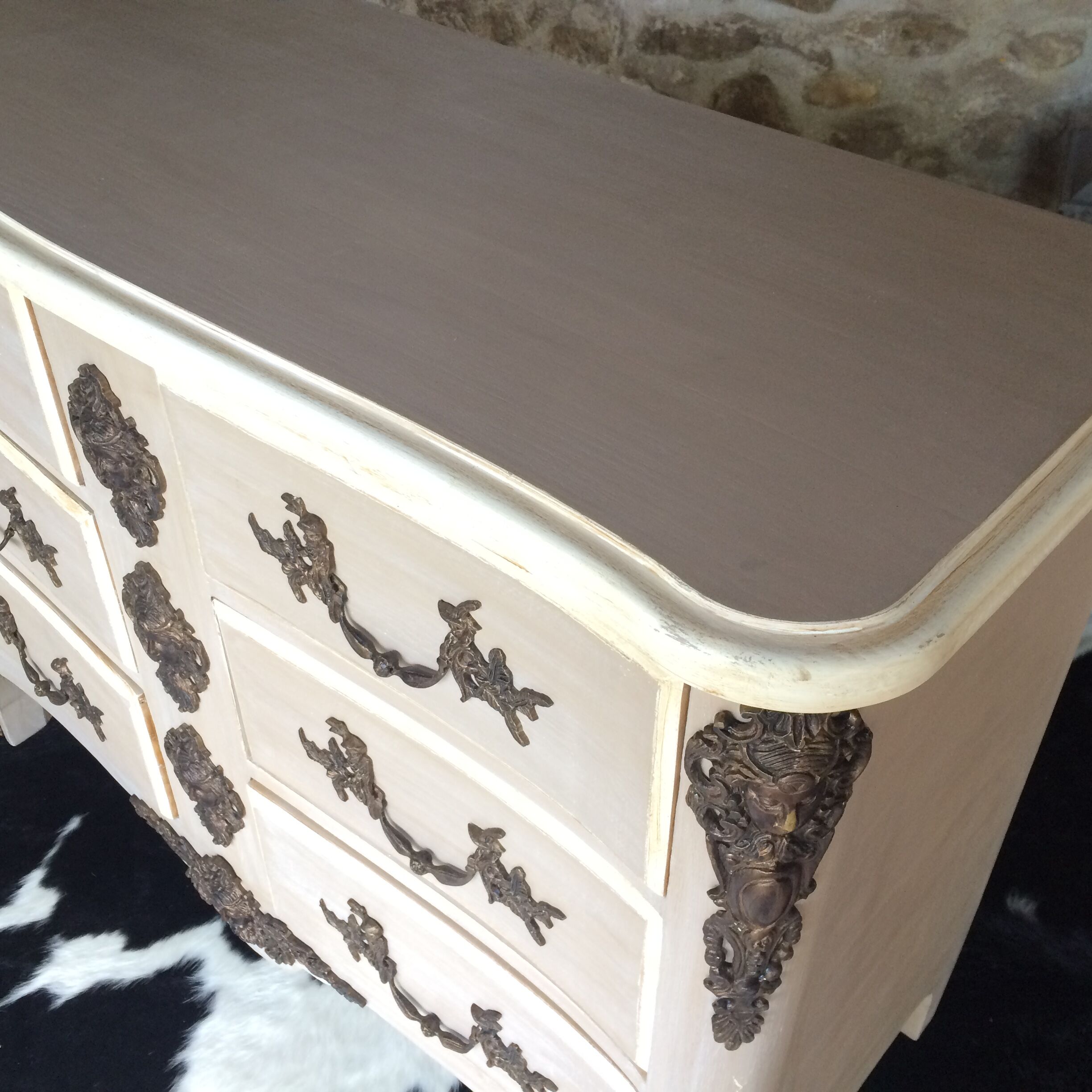 Curved chest of drawers 6 drawers of style xviiith patinated mole