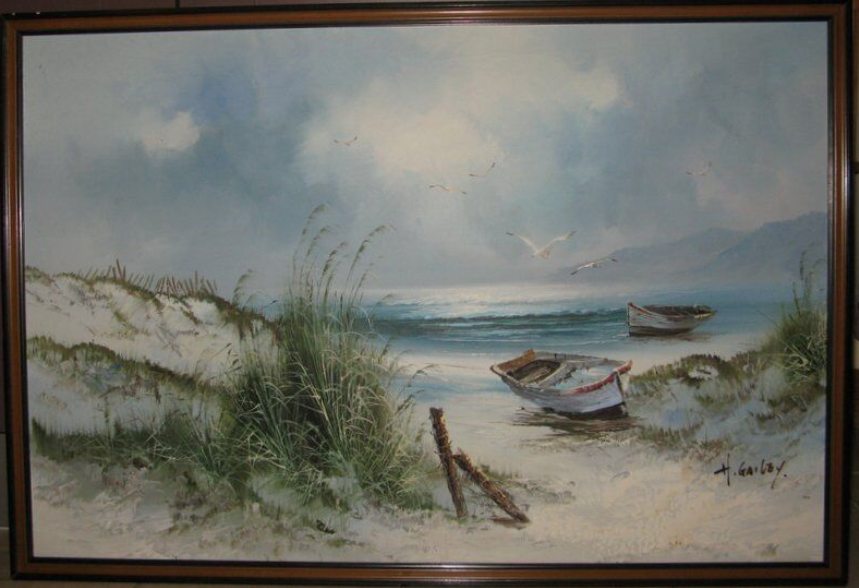 Seascape boats dunes of Sauveterre, Vendée , signed H Gailey