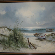 Seascape boats dunes of Sauveterre, Vendée , signed H Gailey