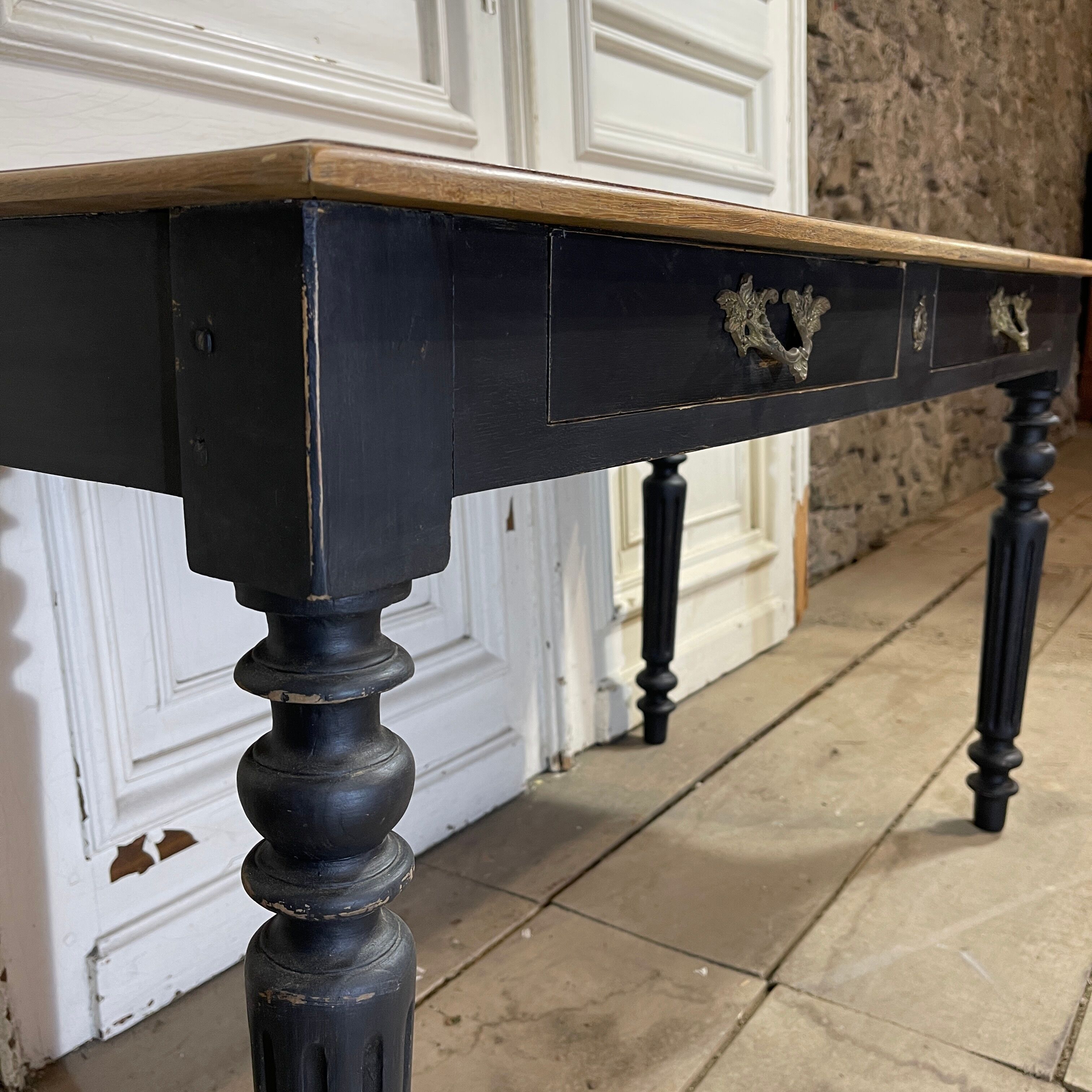 Desk 2 drawers patinated