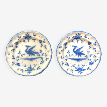 2 assiettes faience de Moustiers - décor bleu dans le goût du XVIIIe