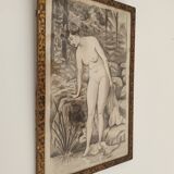 Fusain Femme nue estampe encadrée