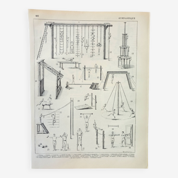 Gravure ancienne 1898, Gymnastique, athlétisme, sport • Lithographie, Planche originale