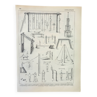 Gravure ancienne 1898, Gymnastique, athlétisme, sport • Lithographie, Planche originale