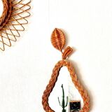 Pear-shaped woven wicker mirror