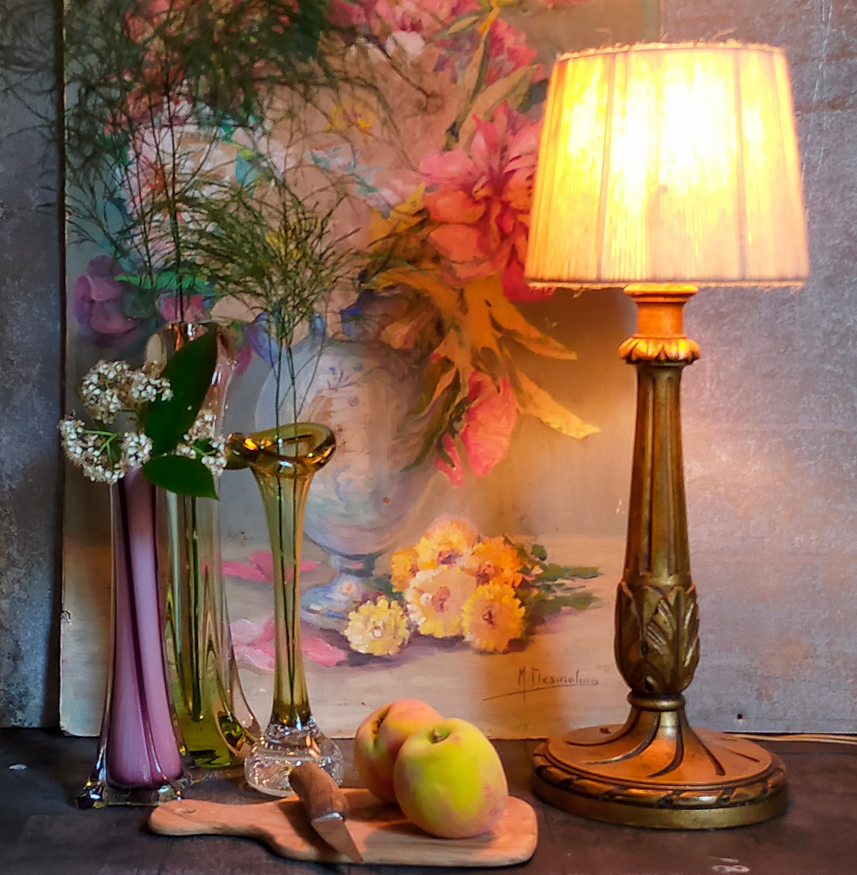 Lamp foot turned carved antique patina