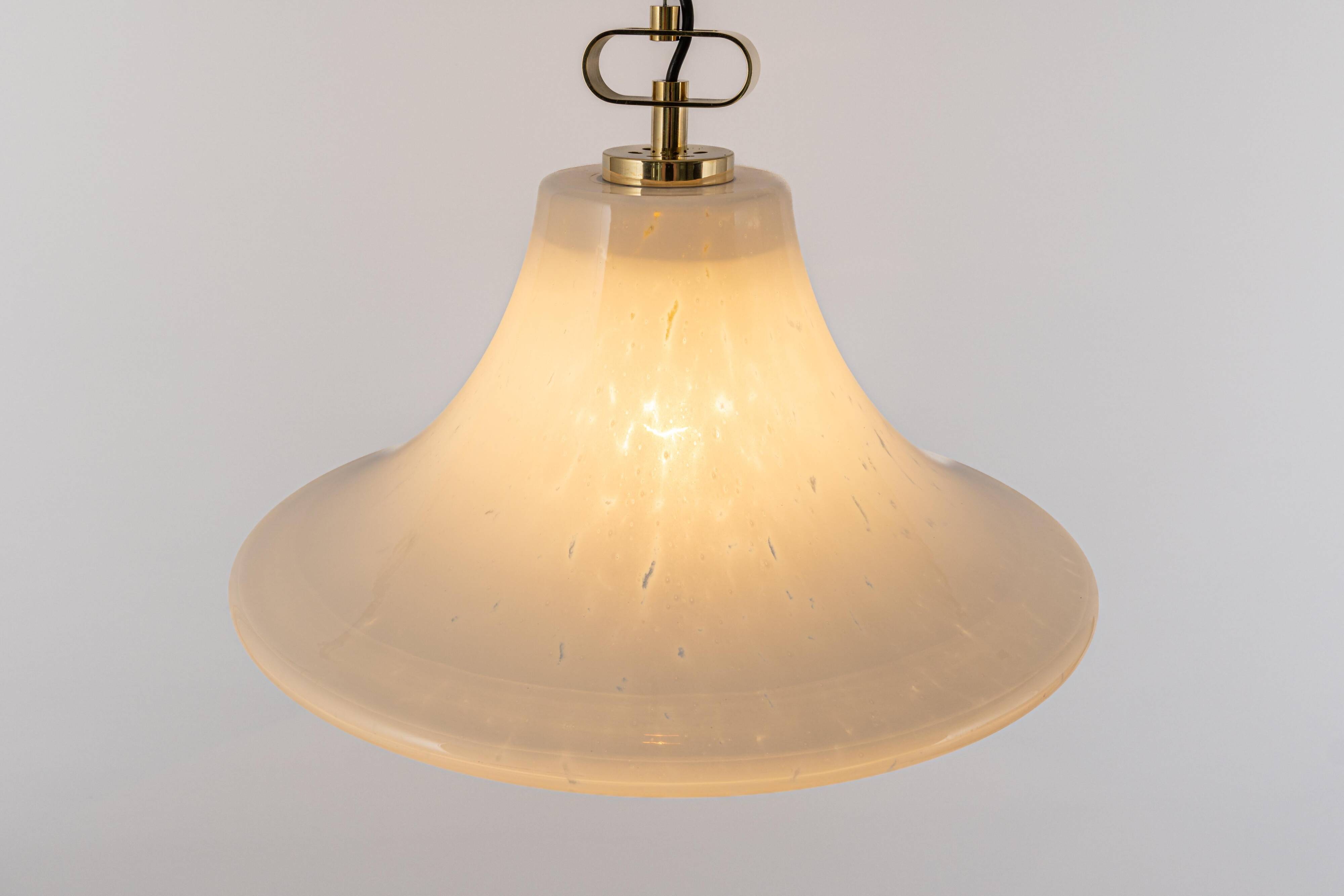 Large suspended brass luminaire from Limburg with opaline glass, Germany, 1970s.