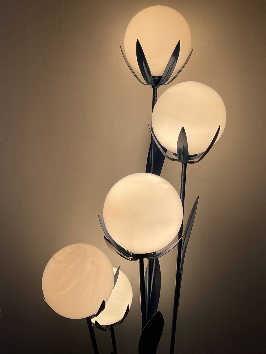 Vintage floor lamp 5 lamps in opaline and blue metal