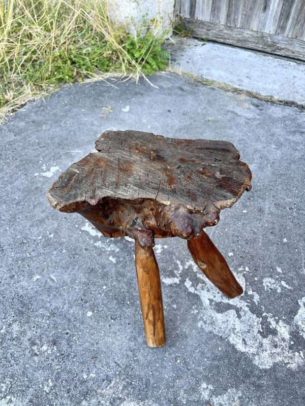 Tabouret Billot en Bois Massif – Sculpture Organique H54cm