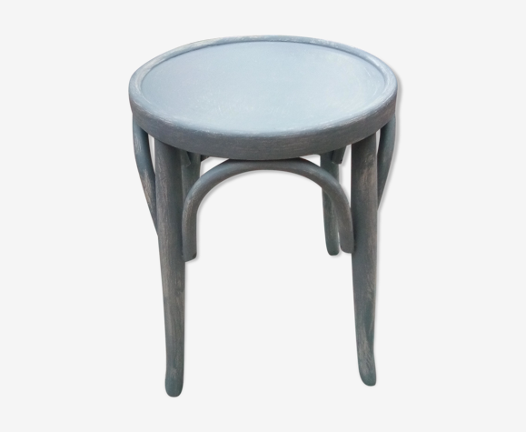 Tabouret bois courbé patine bleue