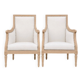 Pair of Louis XVI style armchairs – Carved solid beech – Sandblasted