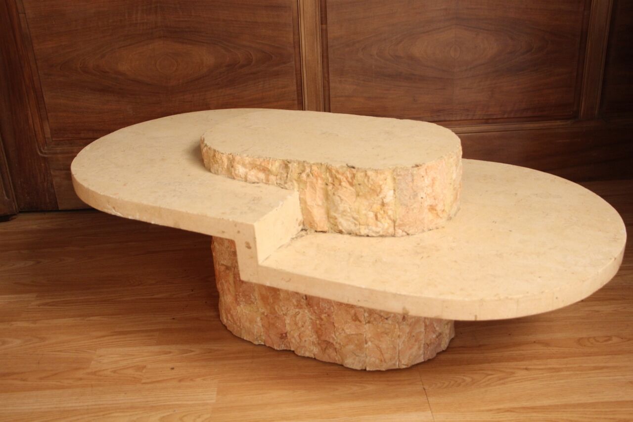 Table basse avec placage en travertin de maitland-smith, 1970s