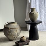 Black solid mango side table (monoxyle) with conical legs