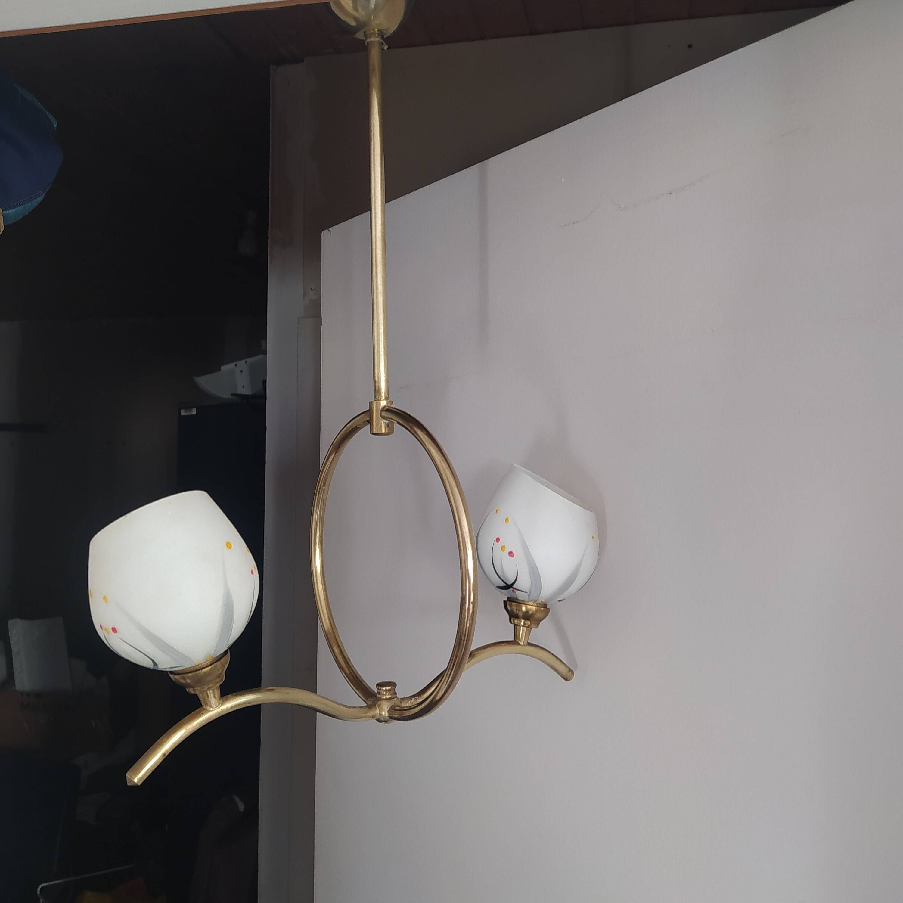 brass chandelier in the shape of a perch from the 50s/60s