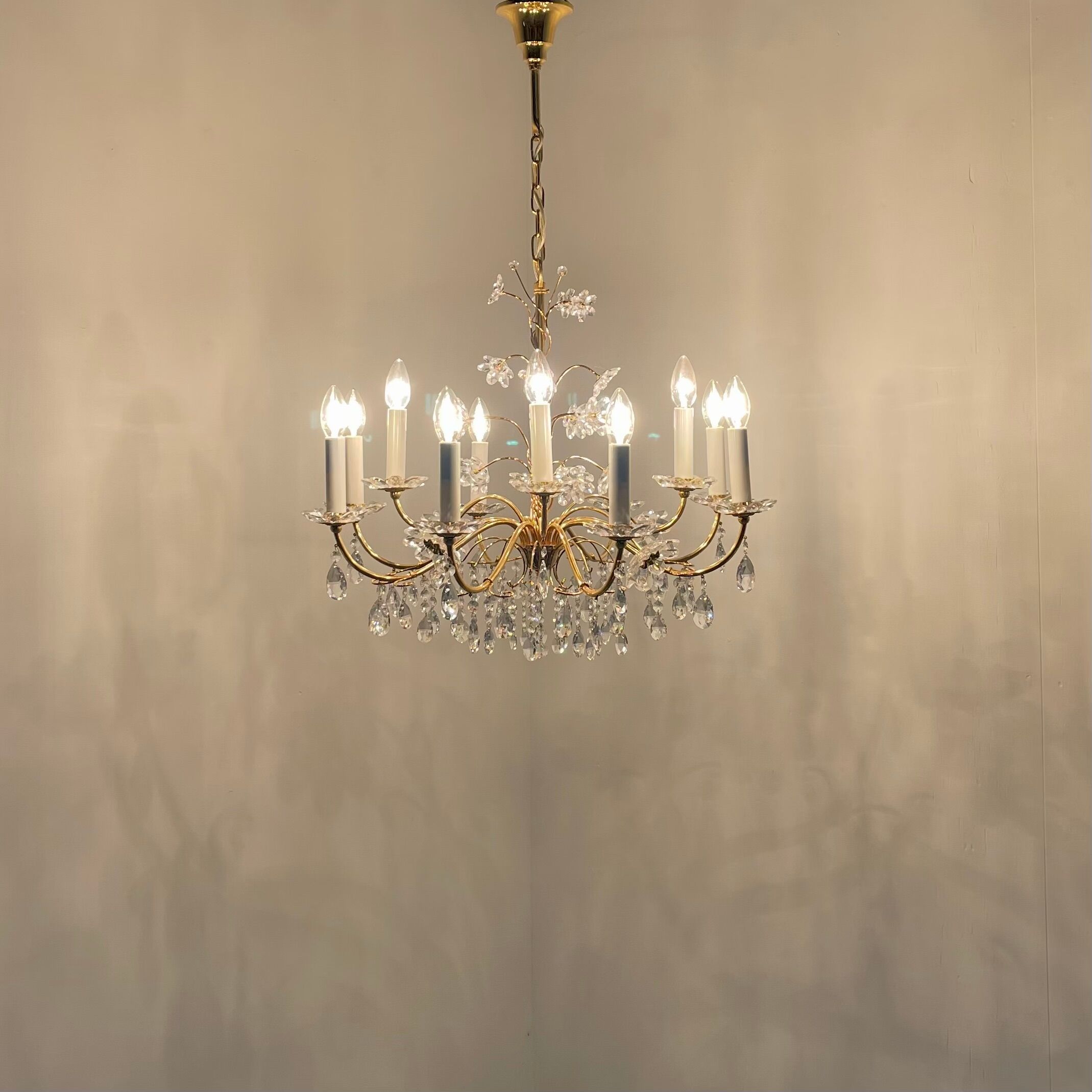 Vintage crystal brass chandelier by Palme & Walter, 1970s