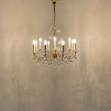 Vintage crystal brass chandelier by Palme & Walter, 1970s