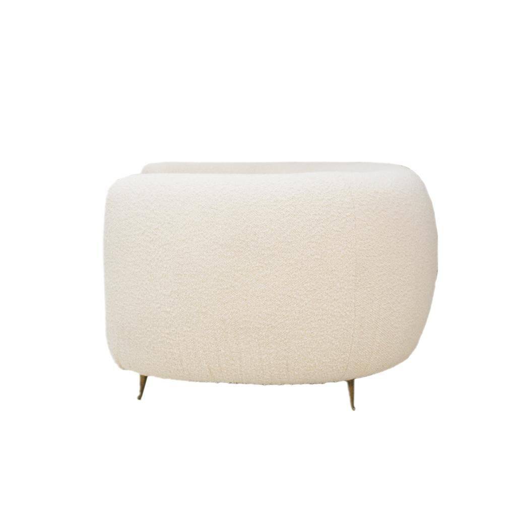 Curved Four-Seat Italian Sofas with Brass Legs and Ivory Bouclé, Set of Two
