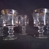 Set of 5 engraved Murano wine (or water) glasses, silver rim