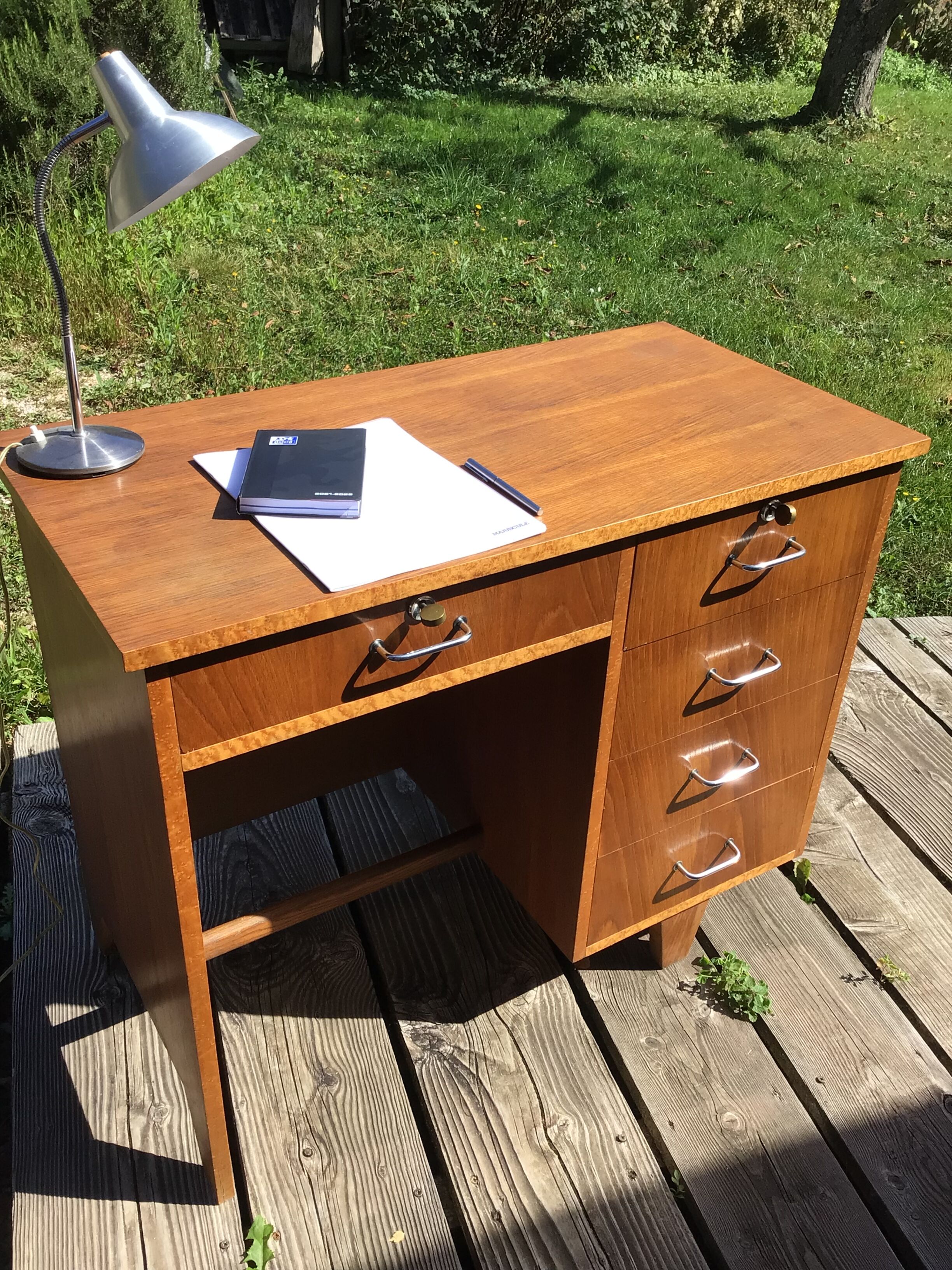 Compact desk wood veneer 50s
