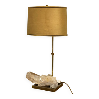 Rock crystal quartz bronze table lamp - France - 1970's