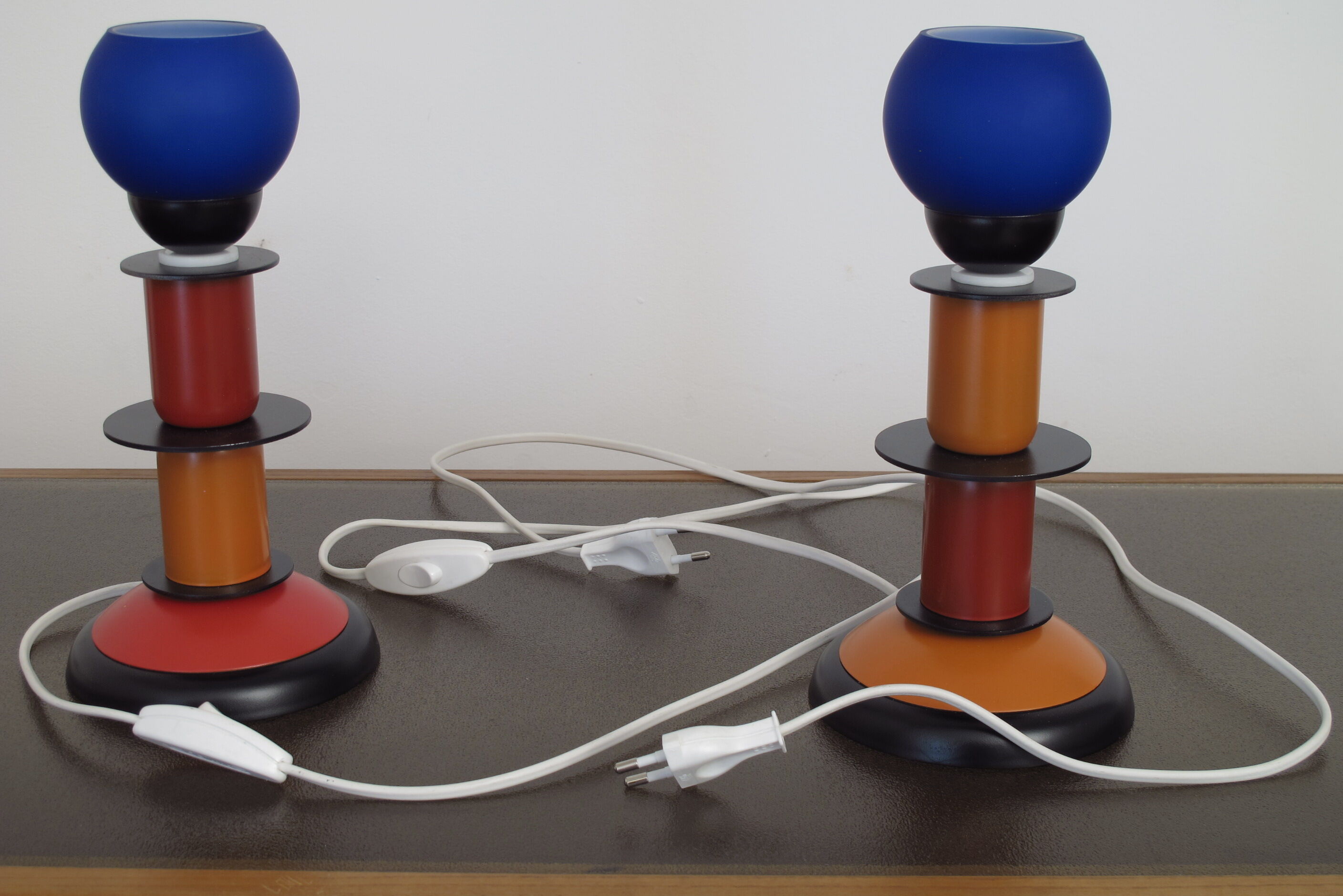 Pair of bedside lamps 1980 blue glass