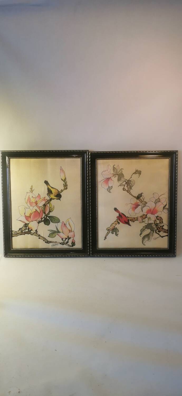 2 Vintage Chinese silk paintings