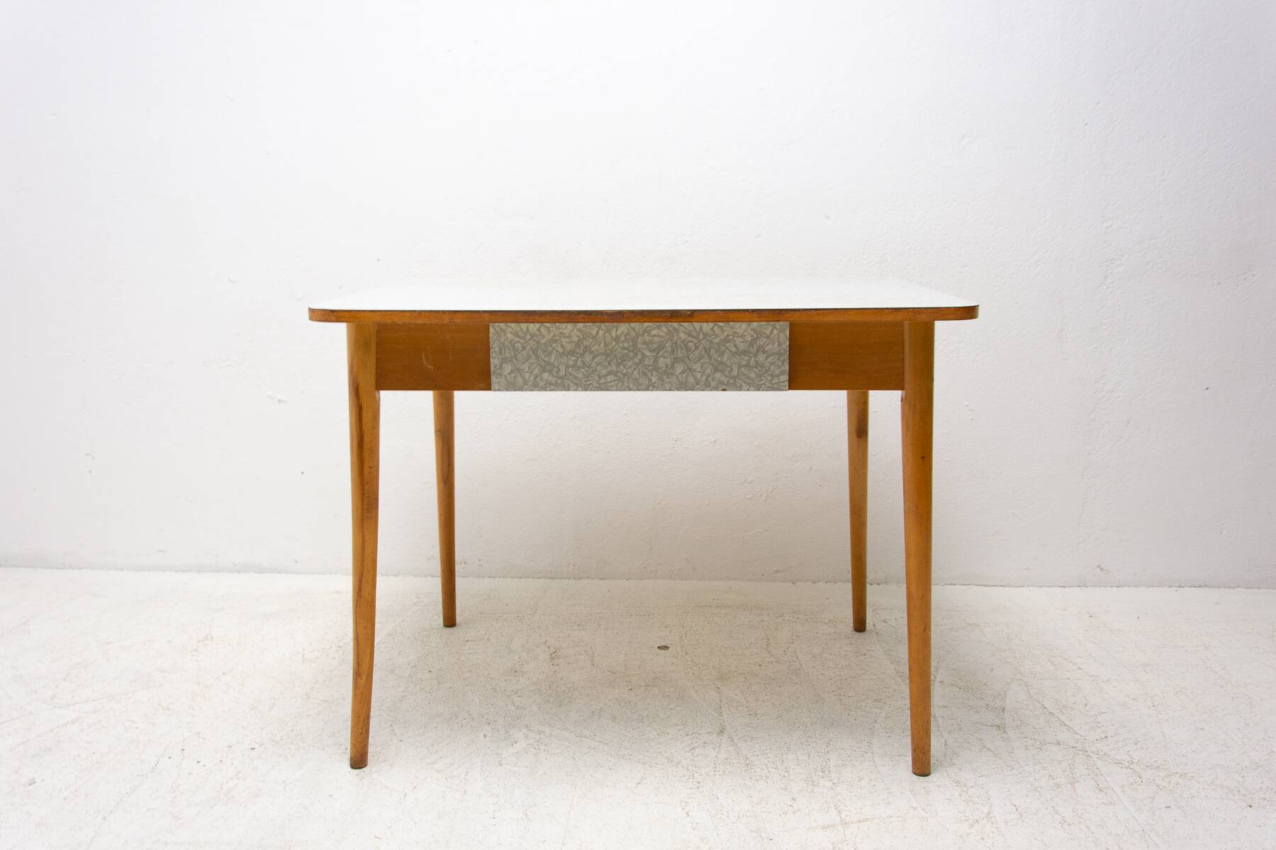 Midcentury formica and wood central table, Czechoslovakia, 1960s