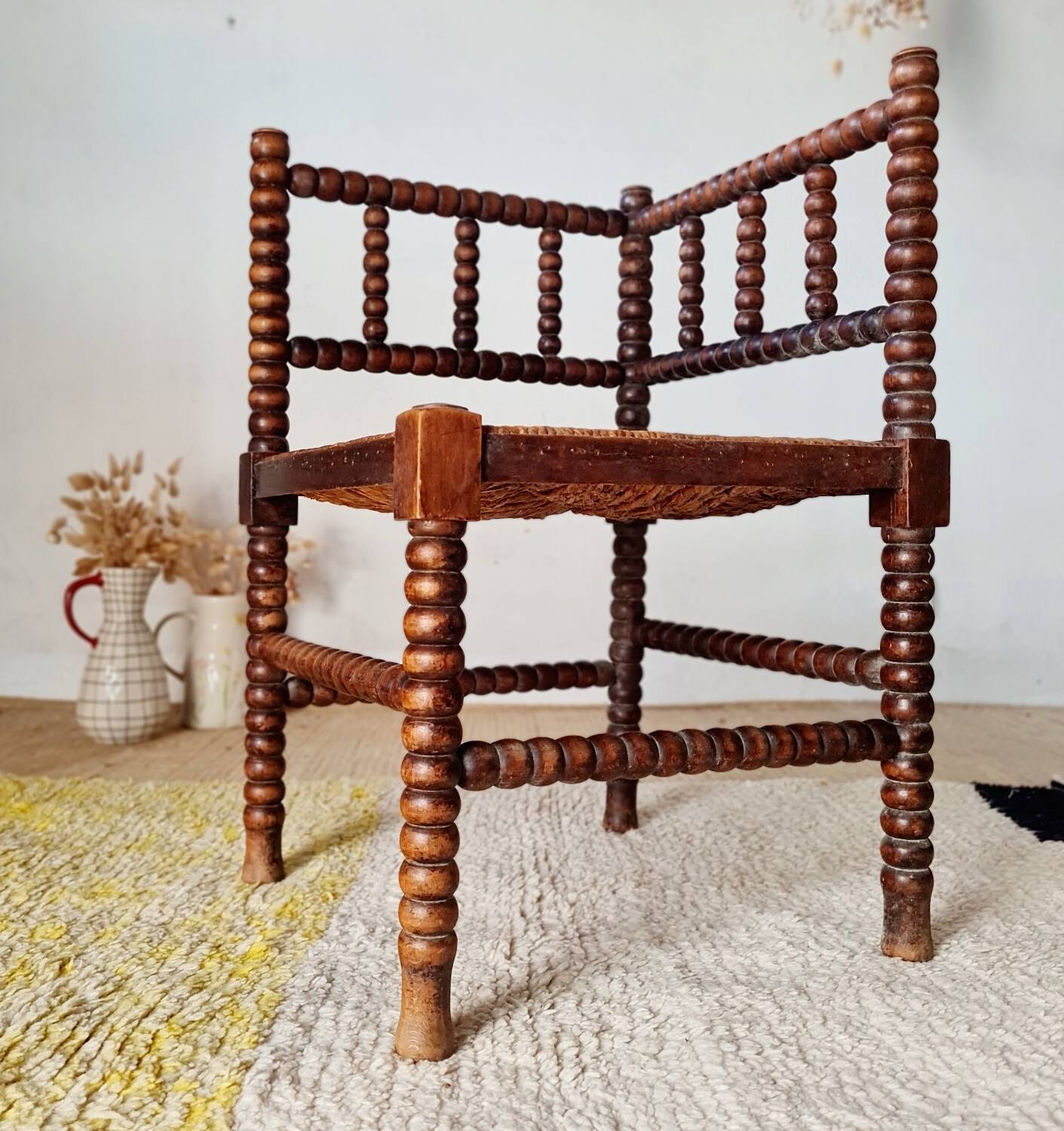 1950s turned wooden corner chair