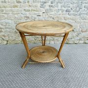 Rattan coffee table, tripod, with double top, 1960s