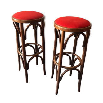 Duo of bar bistro stools in curved wood