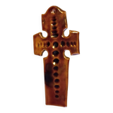 Honey-colored glazed ceramic cross, vintage 1970