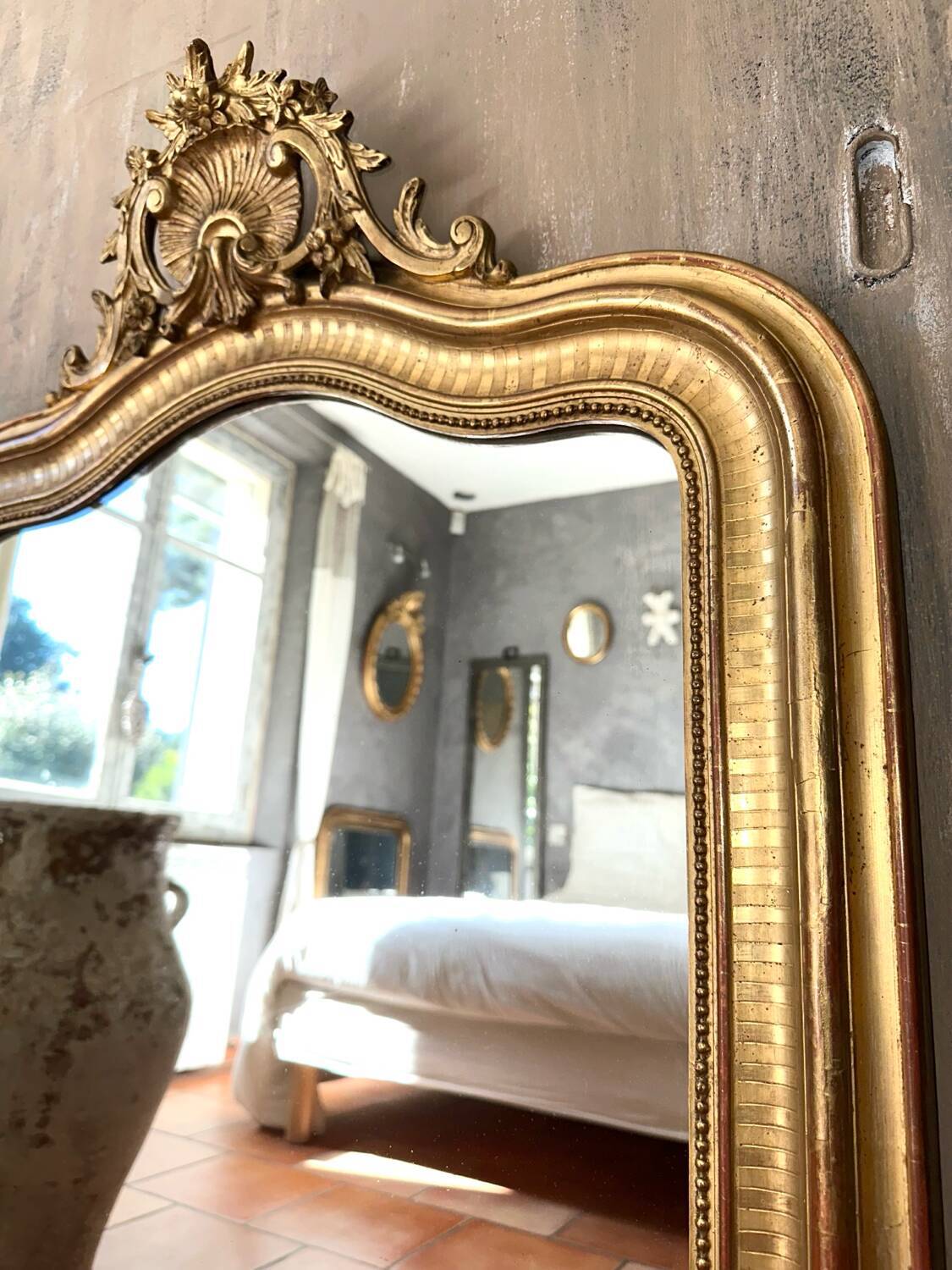 Antique Louis-Philippe mirror with pediment, 19th century