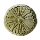 Pleated round cushion, almond green velvet