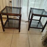 Bed of 2 glass and rattan side table
