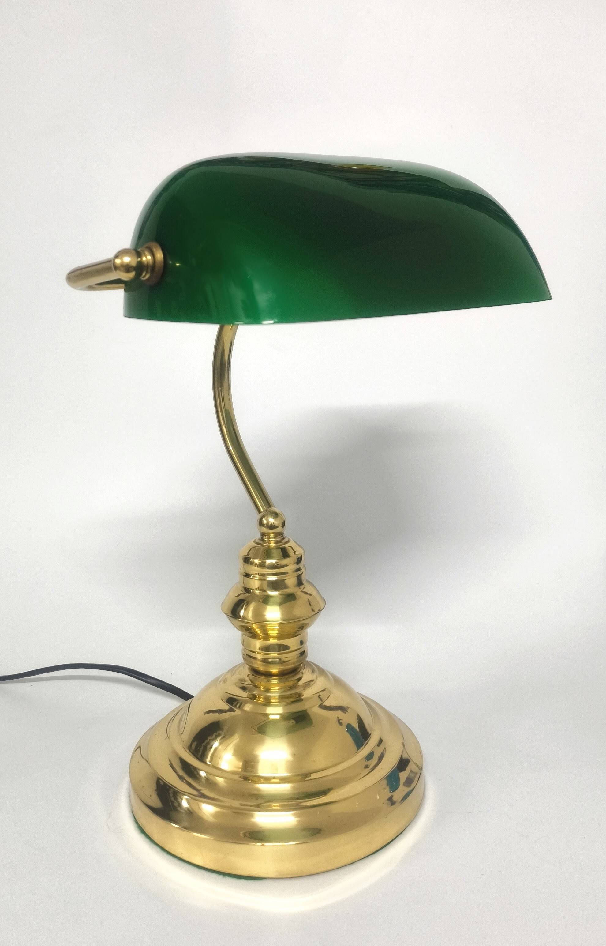 Lampe vintage de banquier en verre opalin vert
