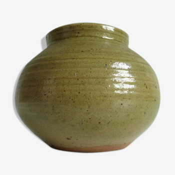 Vase vintage boule céramique en grès vert