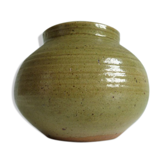 Vase vintage boule céramique en grès vert